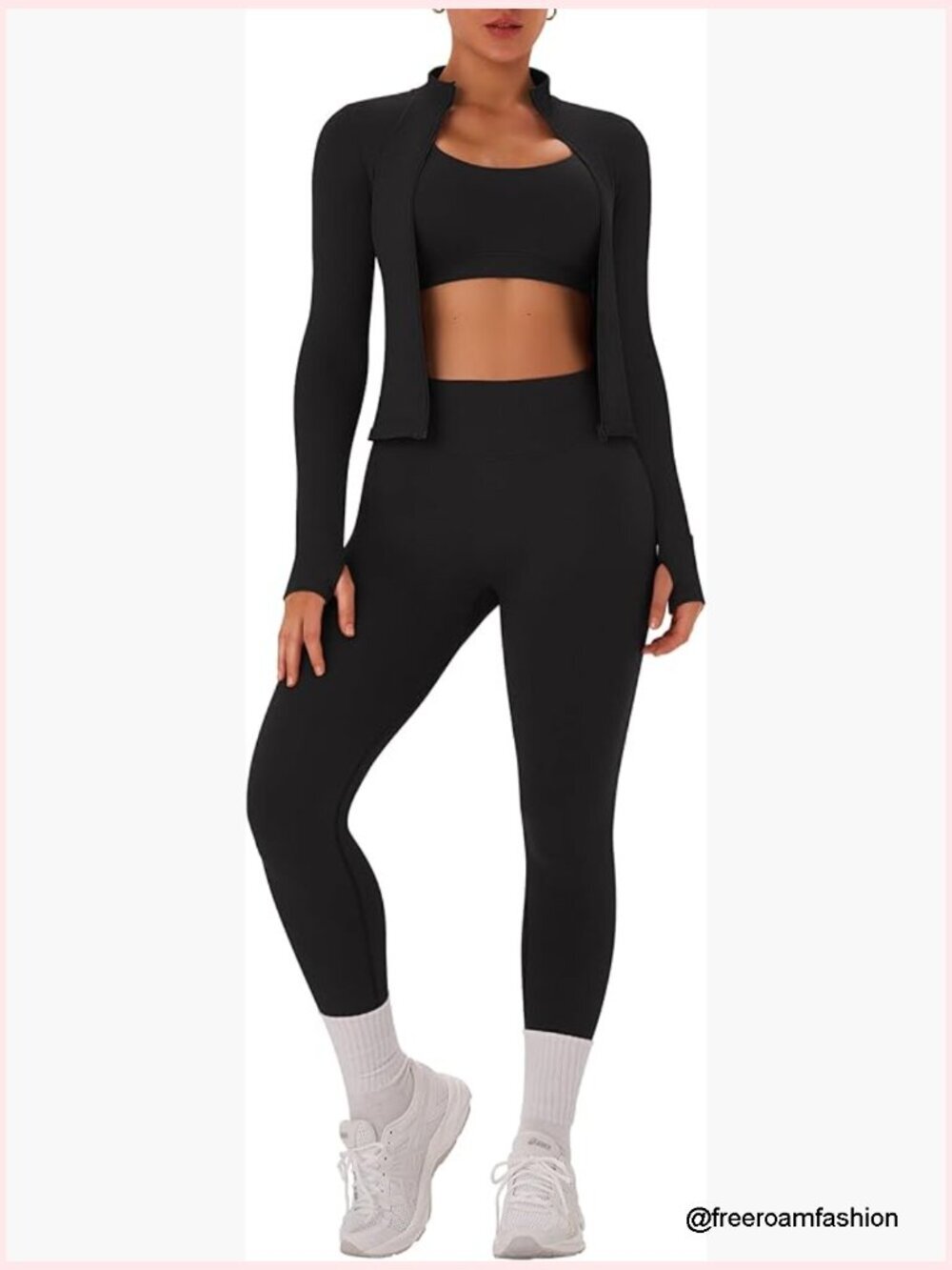3 Piece Seamless Workout Set: Long Sleeve Jacket Scrunch Leggings Sports Bra
